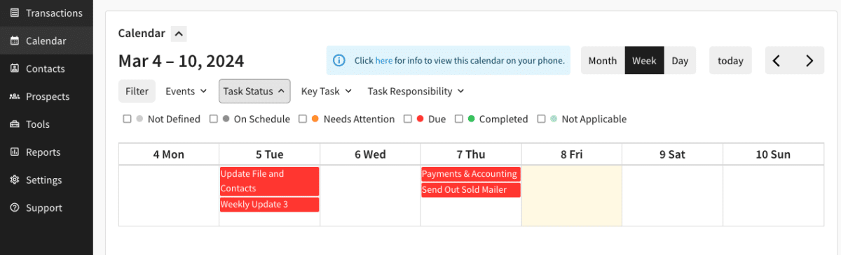 Trackxi calendar view